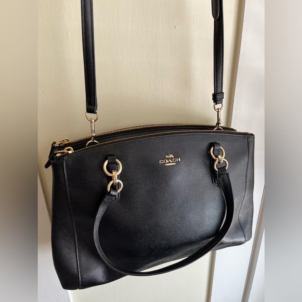 Coach Black Pebbled Shoulder Cross Body Bag with Gold Brass Accents